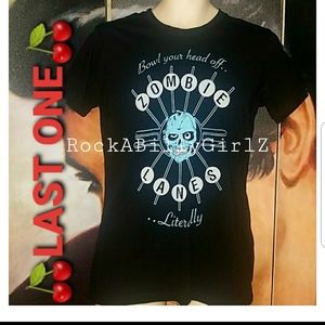 Too Fast Zombie Lanes Bowl Your Head Off Literally Zombie Skull Beer Pizza Shirt